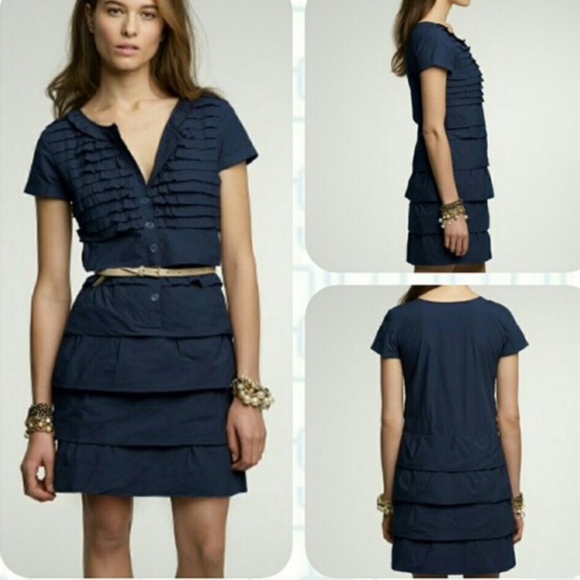 J. Crew Dresses & Skirts - J Crew Carly Ruffle Front Shirtdress Navy Blue